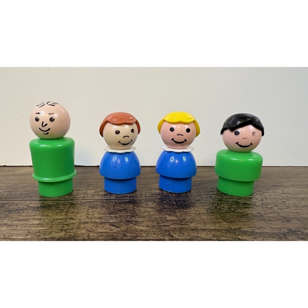 Lot Of 4 Vintage Fisher Price Little People Plastic Figures Bald Man Girls Boy